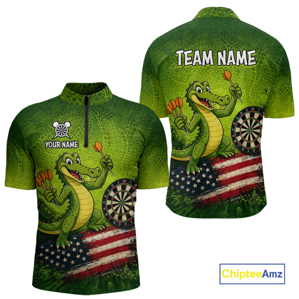 Green Funny Alligator US Flag Darts Shirt For Men Custom Darts Team Jersey Personalized Darts Gift TDM7441