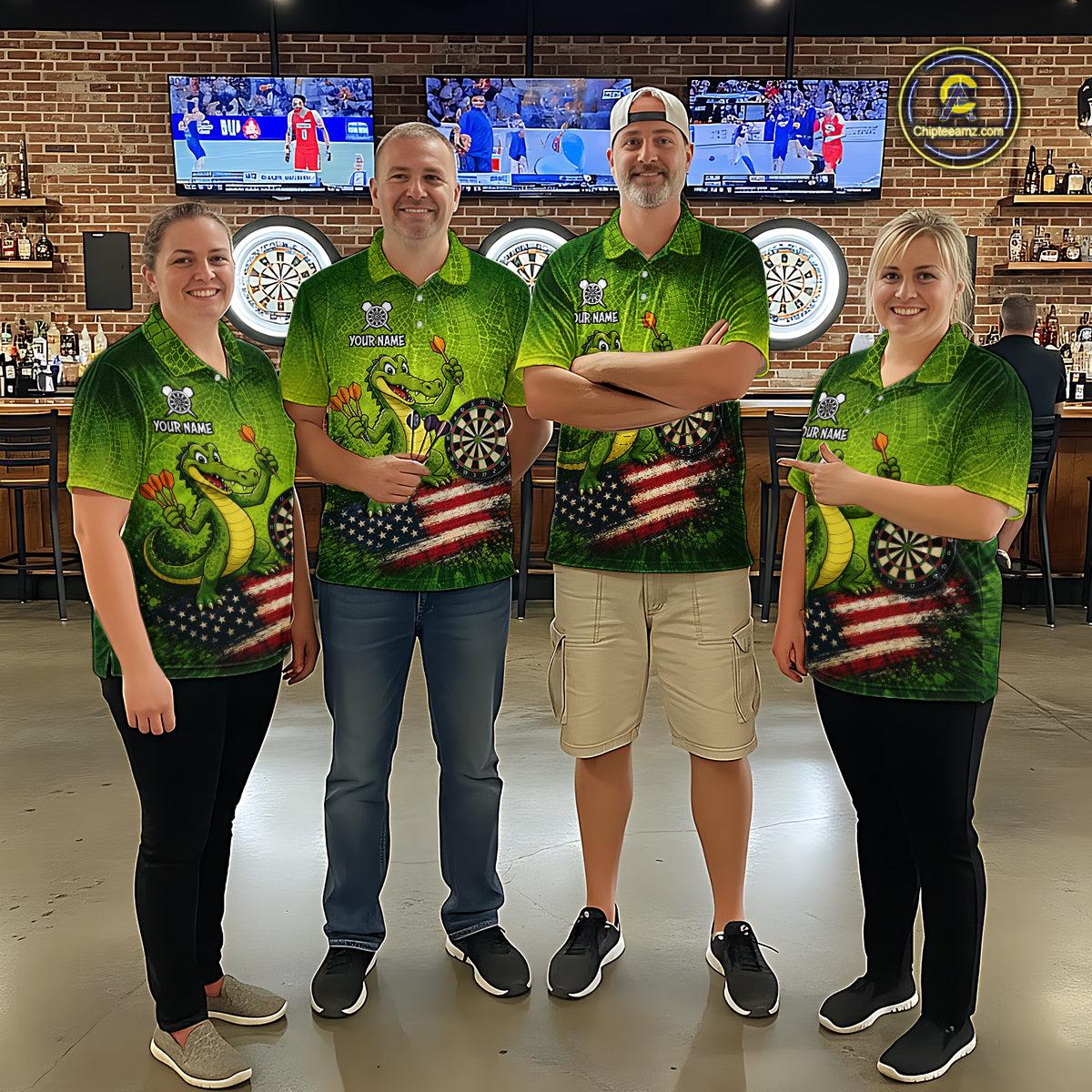 Green Funny Alligator US Flag Darts Shirt For Men Custom Darts Team Jersey Personalized Darts Gift TDM7441