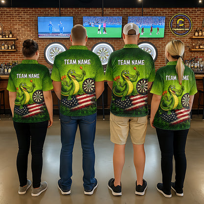 Green Funny Alligator US Flag Darts Shirt For Men Custom Darts Team Jersey Personalized Darts Gift TDM7441