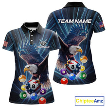 Load image into Gallery viewer, Blue 8 Ball US Flag Eagle Lightning Billiard Shirt For Women Custom Pool Team Jersey Polo &amp; 1/4 Zip TDM5375