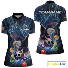 Load image into Gallery viewer, Blue 8 Ball US Flag Eagle Lightning Billiard Shirt For Women Custom Pool Team Jersey Polo &amp; 1/4 Zip TDM5375