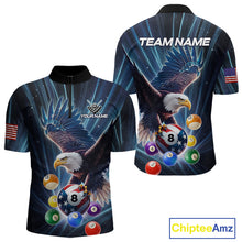 Load image into Gallery viewer, Blue 8 Ball US Flag Eagle Lightning Billiard Shirt For Men Custom Pool Team Jersey Polo &amp; 1/4 Zip TDM5375