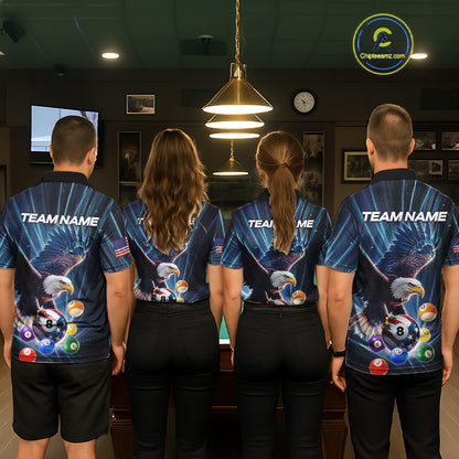 Blue 8 Ball US Flag Eagle Lightning Billiard Shirt For Men Custom Pool Team Jersey Polo & 1/4 Zip TDM5375