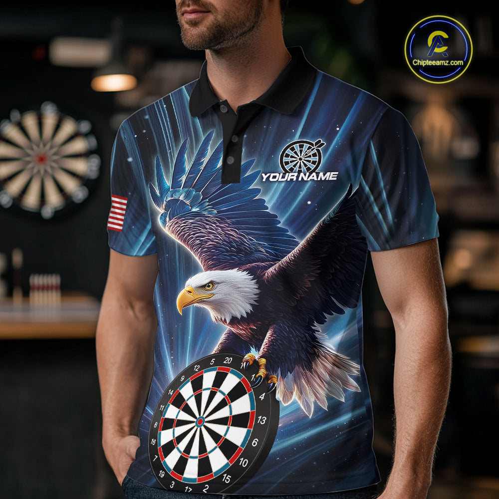 Personalized Eagle Lightning Blue Darts Shirt For Men Custom Darts Jersey Team Polo & 1/4 Zip TDM5376