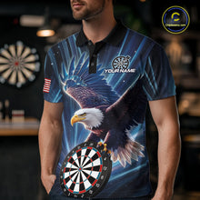 Load image into Gallery viewer, Personalized Eagle Lightning Blue Darts Shirt For Men Custom Darts Jersey Team Polo &amp; 1/4 Zip TDM5376