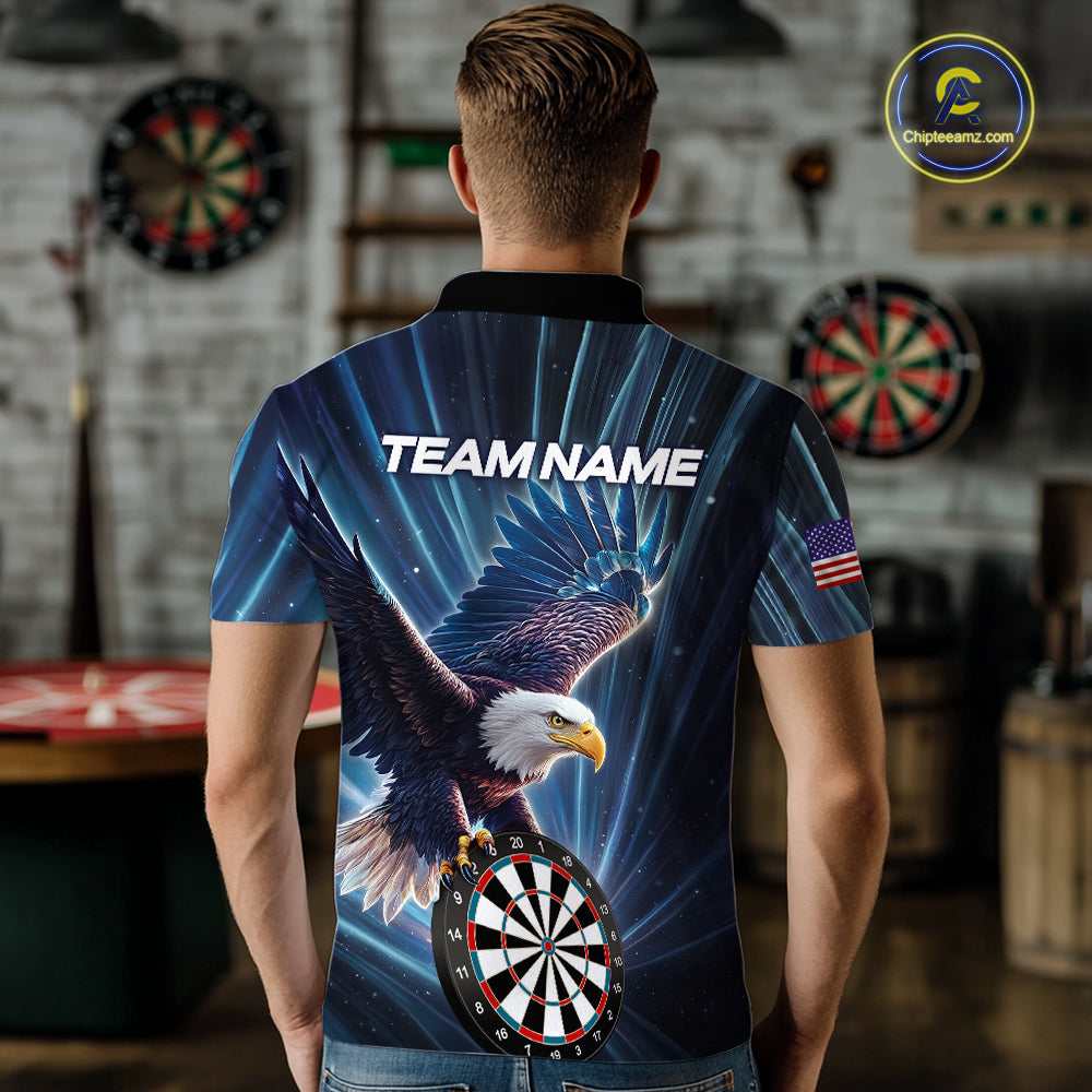 Personalized Eagle Lightning Blue Darts Shirt For Men Custom Darts Jersey Team Polo & 1/4 Zip TDM5376