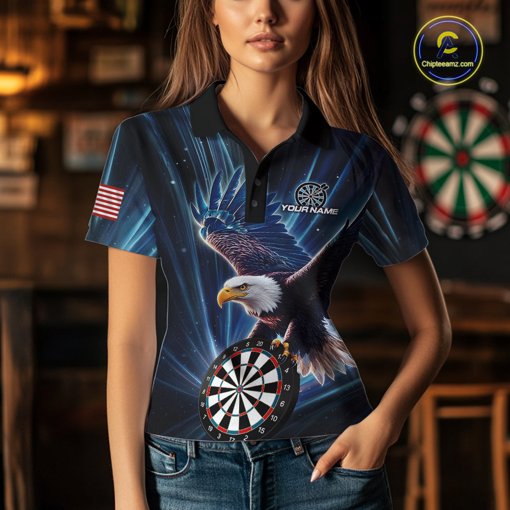 Personalized Eagle Lightning Blue Darts Shirt For Women Custom Darts Jersey Team Polo & 1/4 Zip TDM5376