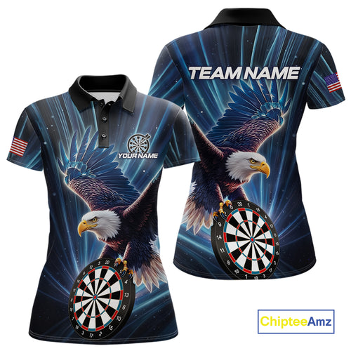 Personalized Eagle Lightning Blue Darts Shirt For Women Custom Darts Jersey Team Polo & 1/4 Zip TDM5376