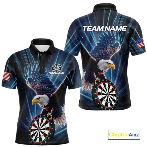 Personalized Eagle Lightning Blue Darts Shirt For Men Custom Darts Jersey Team Polo & 1/4 Zip TDM5376