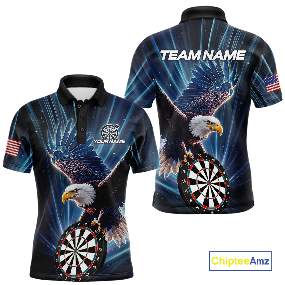 Personalized Eagle Lightning Blue Darts Shirt For Men Custom Darts Jersey Team Polo & 1/4 Zip TDM5376