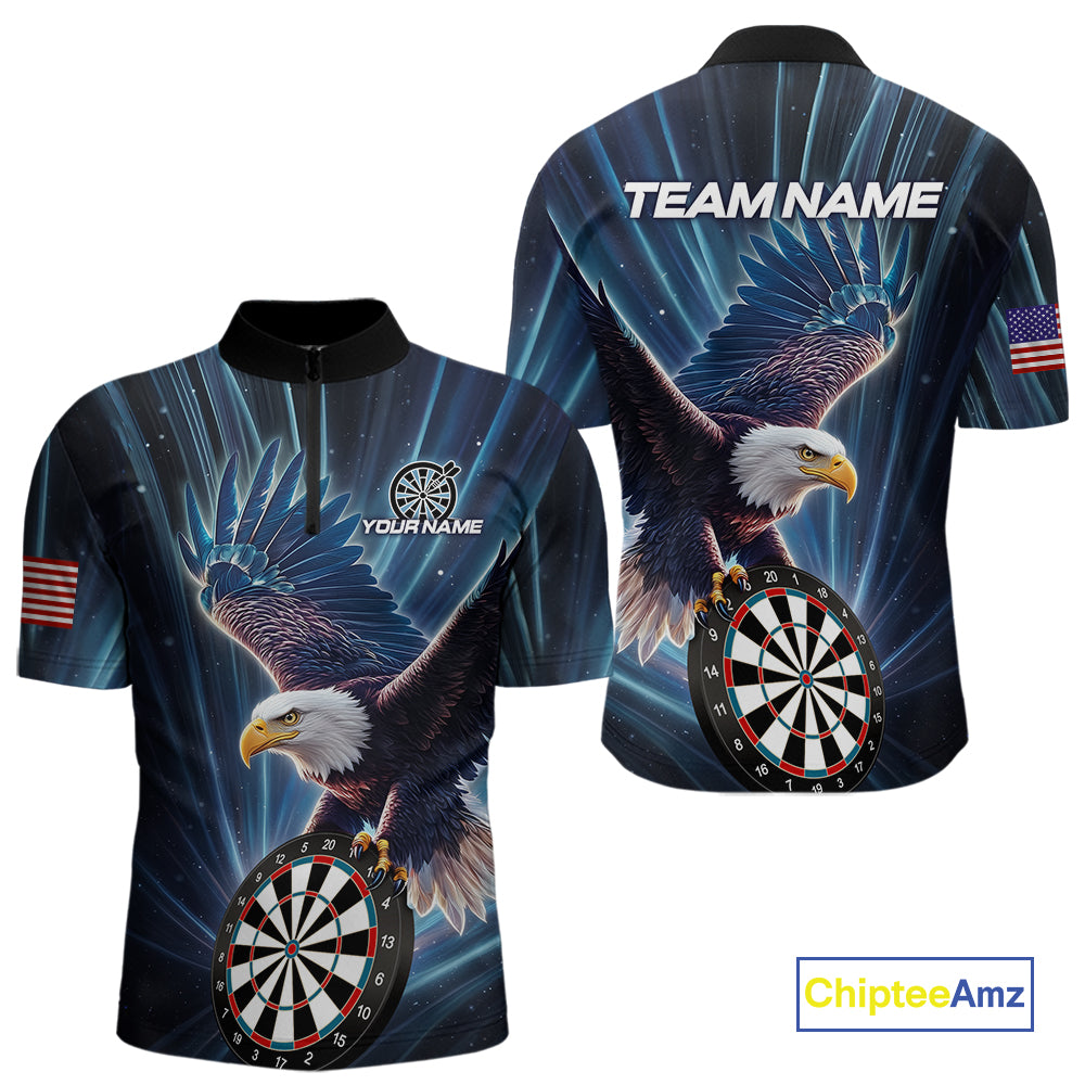 Personalized Eagle Lightning Blue Darts Shirt For Men Custom Darts Jersey Team Polo & 1/4 Zip TDM5376