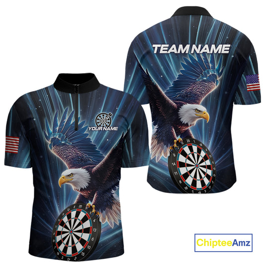 Personalized Eagle Lightning Blue Darts Shirt For Men Custom Darts Jersey Team Polo & 1/4 Zip TDM5376