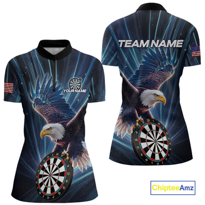 Personalized Eagle Lightning Blue Darts Shirt For Women Custom Darts Jersey Team Polo & 1/4 Zip TDM5376