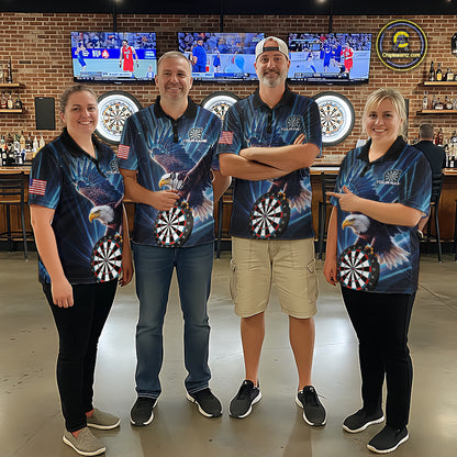 Personalized Eagle Lightning Blue Darts Shirt For Men Custom Darts Jersey Team Polo & 1/4 Zip TDM5376