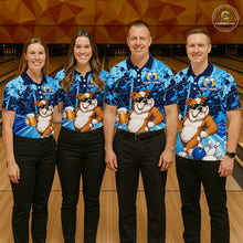 Load image into Gallery viewer, Blue Funny Bulldog Bowling Beer Polo &amp; 1/4 Zip Shirts For Women Custom Bowling Team Jersey TDM6473