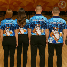 Load image into Gallery viewer, Blue Funny Bulldog Bowling Beer Polo &amp; 1/4 Zip Shirts For Women Custom Bowling Team Jersey TDM6473