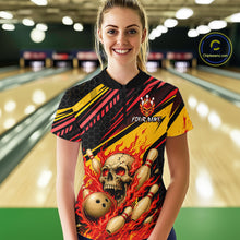 Load image into Gallery viewer, Red &amp; Yellow Flaming Skull Bowling Jersey For Women Custom Bowling League Shirts Team Polo &amp; 1/4 Zip TDM6476