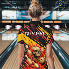 Load image into Gallery viewer, Red &amp; Yellow Flaming Skull Bowling Jersey For Women Custom Bowling League Shirts Team Polo &amp; 1/4 Zip TDM6476