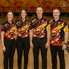 Load image into Gallery viewer, Red &amp; Yellow Flaming Skull Bowling Jersey For Women Custom Bowling League Shirts Team Polo &amp; 1/4 Zip TDM6476