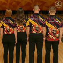 Load image into Gallery viewer, Red &amp; Yellow Flaming Skull Bowling Jersey For Women Custom Bowling League Shirts Team Polo &amp; 1/4 Zip TDM6476