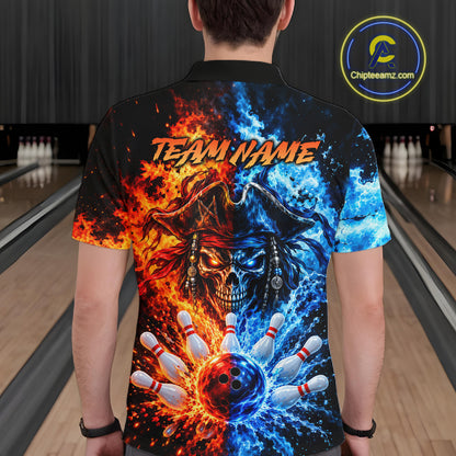 Custom Fire And Ice Pirate Bowling Shirts For Men Personalized Bowling Team Jersey Polo, 1/4 Zip TDM8110