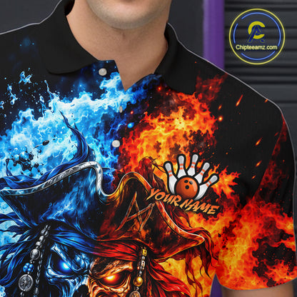 Custom Fire And Ice Pirate Bowling Shirts For Men Personalized Bowling Team Jersey Polo, 1/4 Zip TDM8110