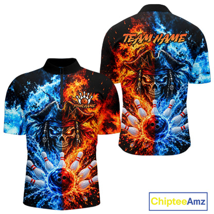 Custom Fire And Ice Pirate Bowling Shirts For Men Personalized Bowling Team Jersey Polo, 1/4 Zip TDM8110