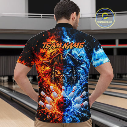 Custom Fire And Ice Pirate Bowling Shirts For Men Personalized Bowling Team Jersey Polo, 1/4 Zip TDM8110