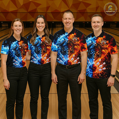 Custom Fire And Ice Pirate Bowling Shirts For Men Personalized Bowling Team Jersey Polo, 1/4 Zip TDM8110
