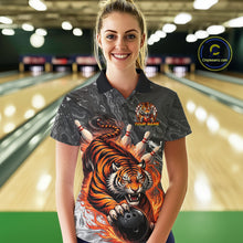 Load image into Gallery viewer, Personalized Flame Tiger Bowling Shirt For Women Custom Bowling League Team Jersey Polo &amp; 1/4 Zip TDM6295