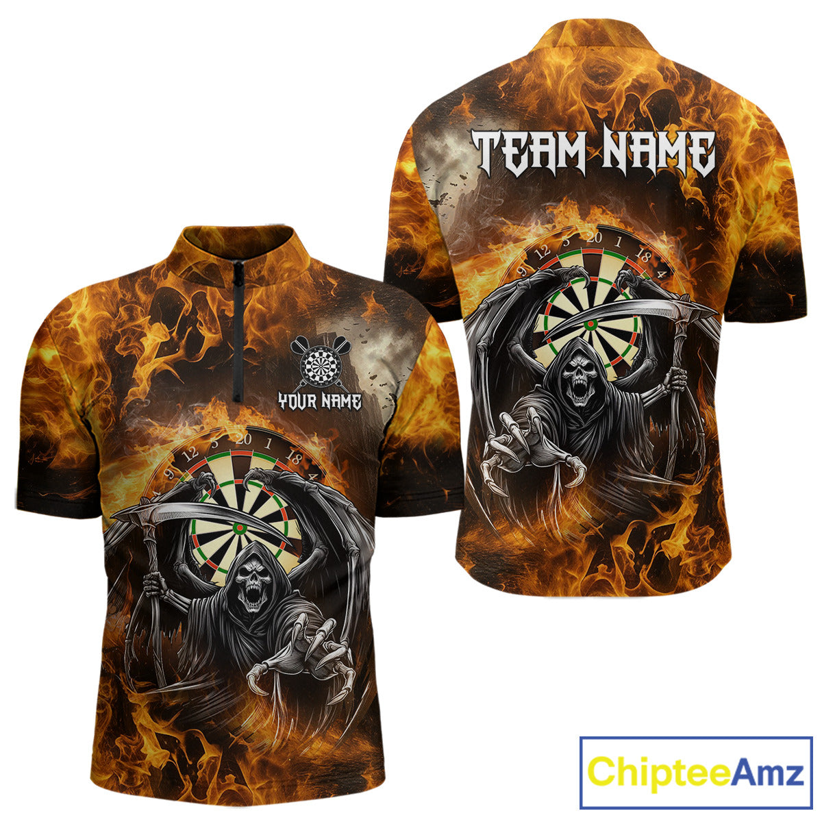 Personalized Orange Flaming Grim Reaper Darts Shirt For Men Custom Fire Darts Team Jersey TDM4974