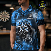 Load image into Gallery viewer, Personalized Blue Flaming Grim Reaper Darts Shirt For Men Custom Fire Darts Team Jersey TDM4975