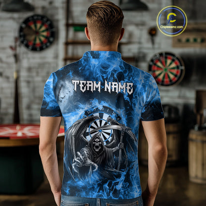 Personalized Blue Flaming Grim Reaper Darts Shirt For Men Custom Fire Darts Team Jersey TDM4975