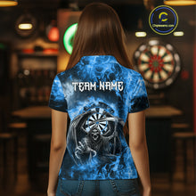 Load image into Gallery viewer, Personalized Blue Flaming Grim Reaper Darts Shirt For Women Custom Fire Darts Team Jersey TDM4975