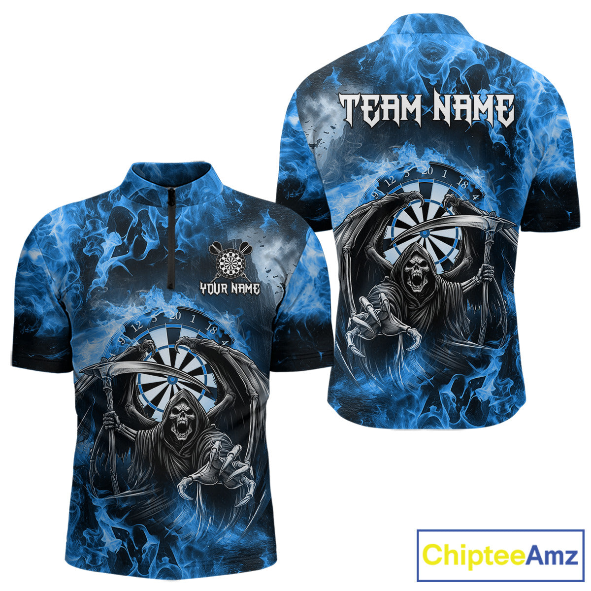 Personalized Blue Flaming Grim Reaper Darts Shirt For Men Custom Fire Darts Team Jersey TDM4975