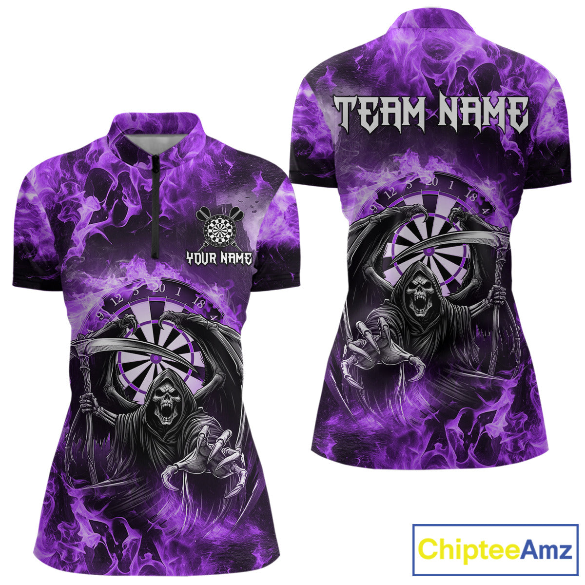 Personalized Purple Flaming Grim Reaper Darts Shirt For Women Custom Fire Darts Team Jersey TDM4976