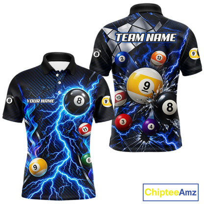 Blue Lightning Thunder 8 Ball & 9 Ball Pool Shirts For Men Custom Billiard League Team Jersey TDM7818