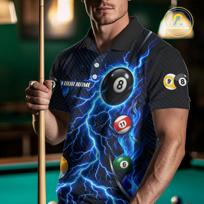 Blue Lightning Thunder 8 Ball & 9 Ball Pool Shirts For Men Custom Billiard League Team Jersey TDM7818