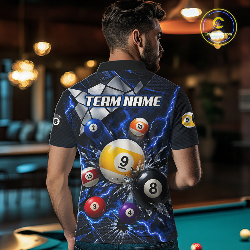 Blue Lightning Thunder 8 Ball & 9 Ball Pool Shirts For Men Custom Billiard League Team Jersey TDM7818