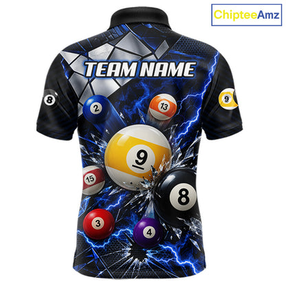 Blue Lightning Thunder 8 Ball & 9 Ball Pool Shirts For Men Custom Billiard League Team Jersey TDM7818