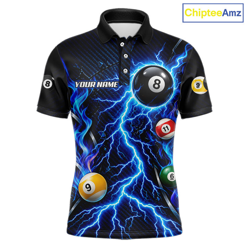 Blue Lightning Thunder 8 Ball & 9 Ball Pool Shirts For Men Custom Billiard League Team Jersey TDM7818