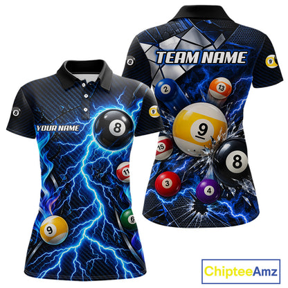 Blue Lightning Thunder 8 Ball & 9 Ball Pool Shirts For Women Custom Billiard League Team Jersey TDM7818