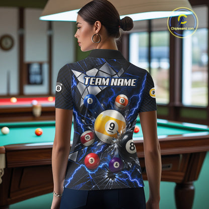 Blue Lightning Thunder 8 Ball & 9 Ball Pool Shirts For Women Custom Billiard League Team Jersey TDM7818