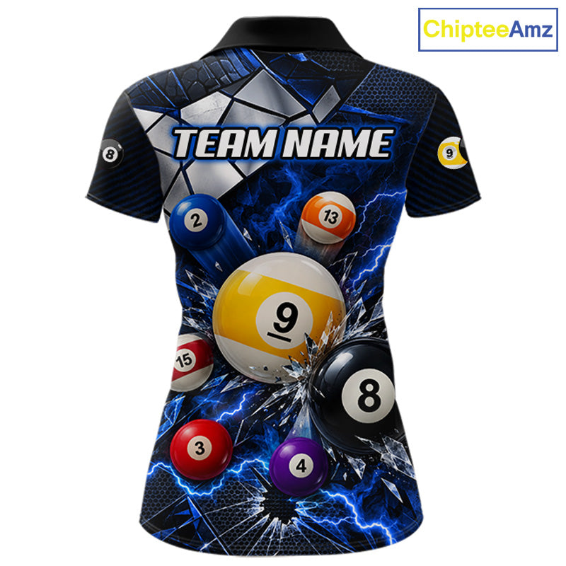 Blue Lightning Thunder 8 Ball & 9 Ball Pool Shirts For Women Custom Billiard League Team Jersey TDM7818