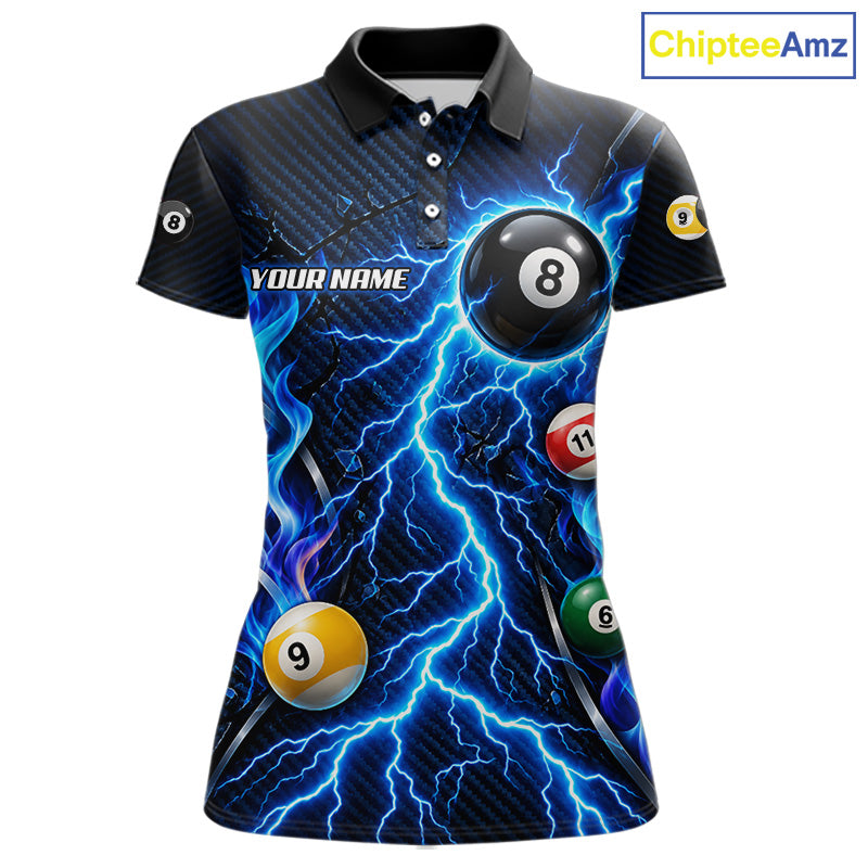 Blue Lightning Thunder 8 Ball & 9 Ball Pool Shirts For Women Custom Billiard League Team Jersey TDM7818