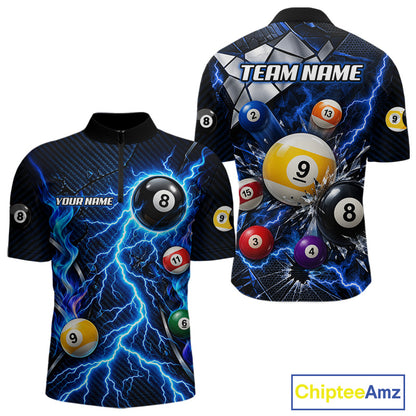 Blue Lightning Thunder 8 Ball & 9 Ball Pool Shirts For Men Custom Billiard League Team Jersey TDM7818