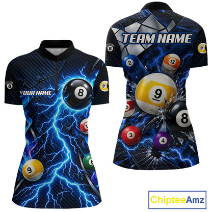 Blue Lightning Thunder 8 Ball & 9 Ball Pool Shirts For Women Custom Billiard League Team Jersey TDM7818