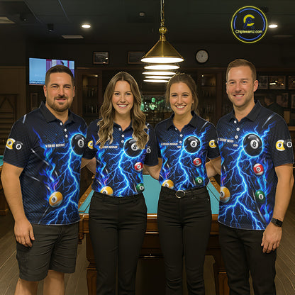 Blue Lightning Thunder 8 Ball & 9 Ball Pool Shirts For Women Custom Billiard League Team Jersey TDM7818