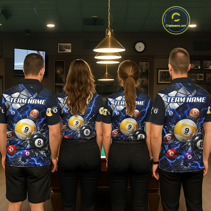Blue Lightning Thunder 8 Ball & 9 Ball Pool Shirts For Women Custom Billiard League Team Jersey TDM7818