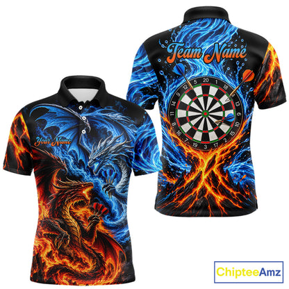 Orange And Blue Custom Dragon Water Fire Darts Shirts For Men, Darts Team Jersey Polo & 1/4 Zip TDM7829